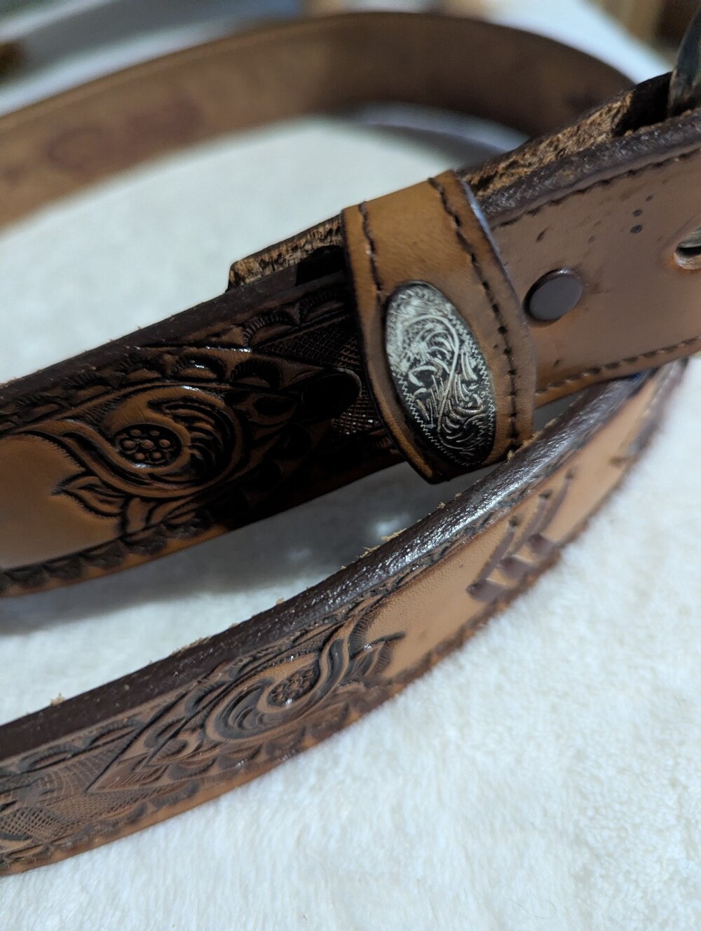 Nocona Suede Leather Belt in Tan and Dark Brown Vintage